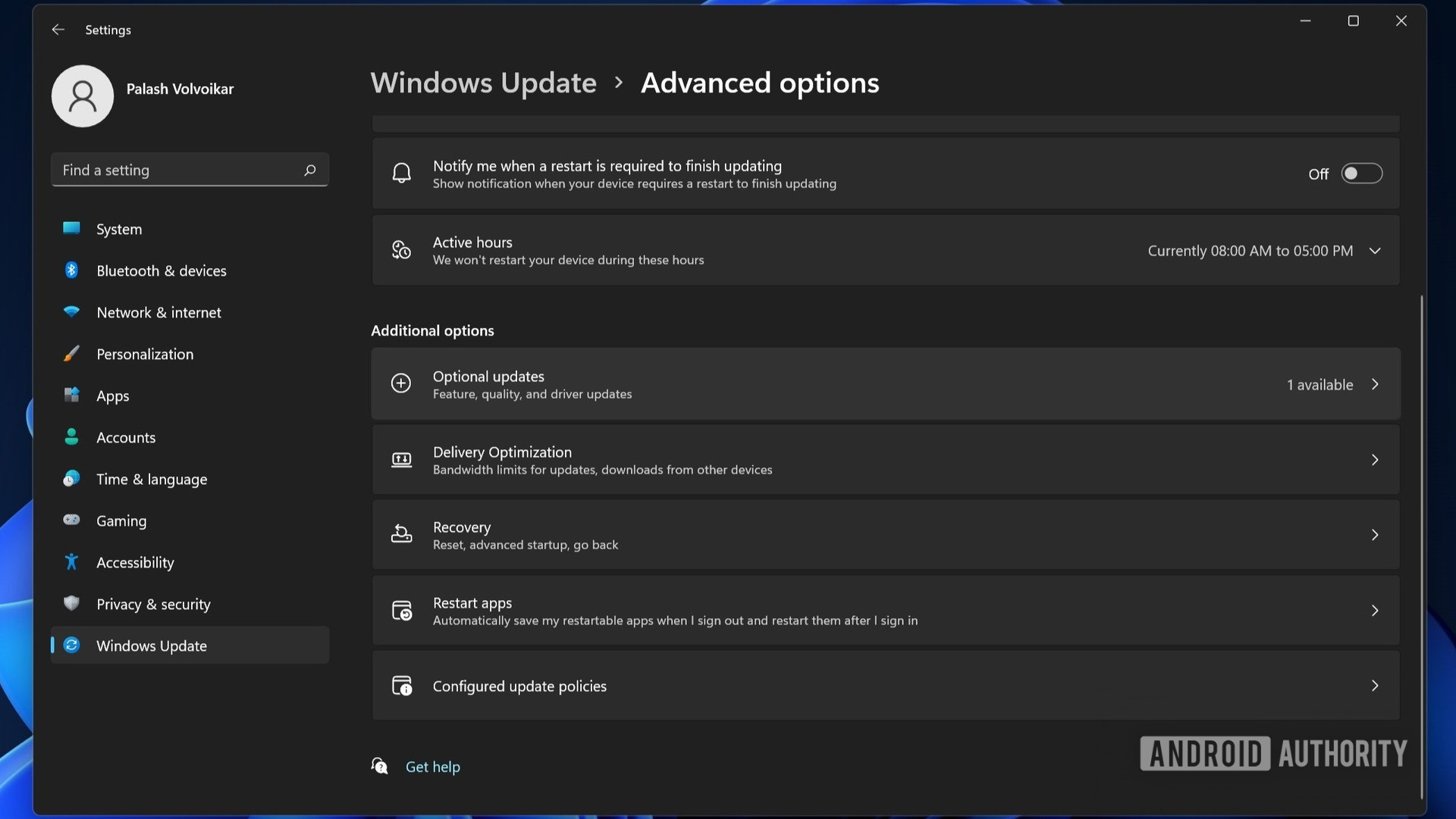 Opciones de actualización de Windows 11