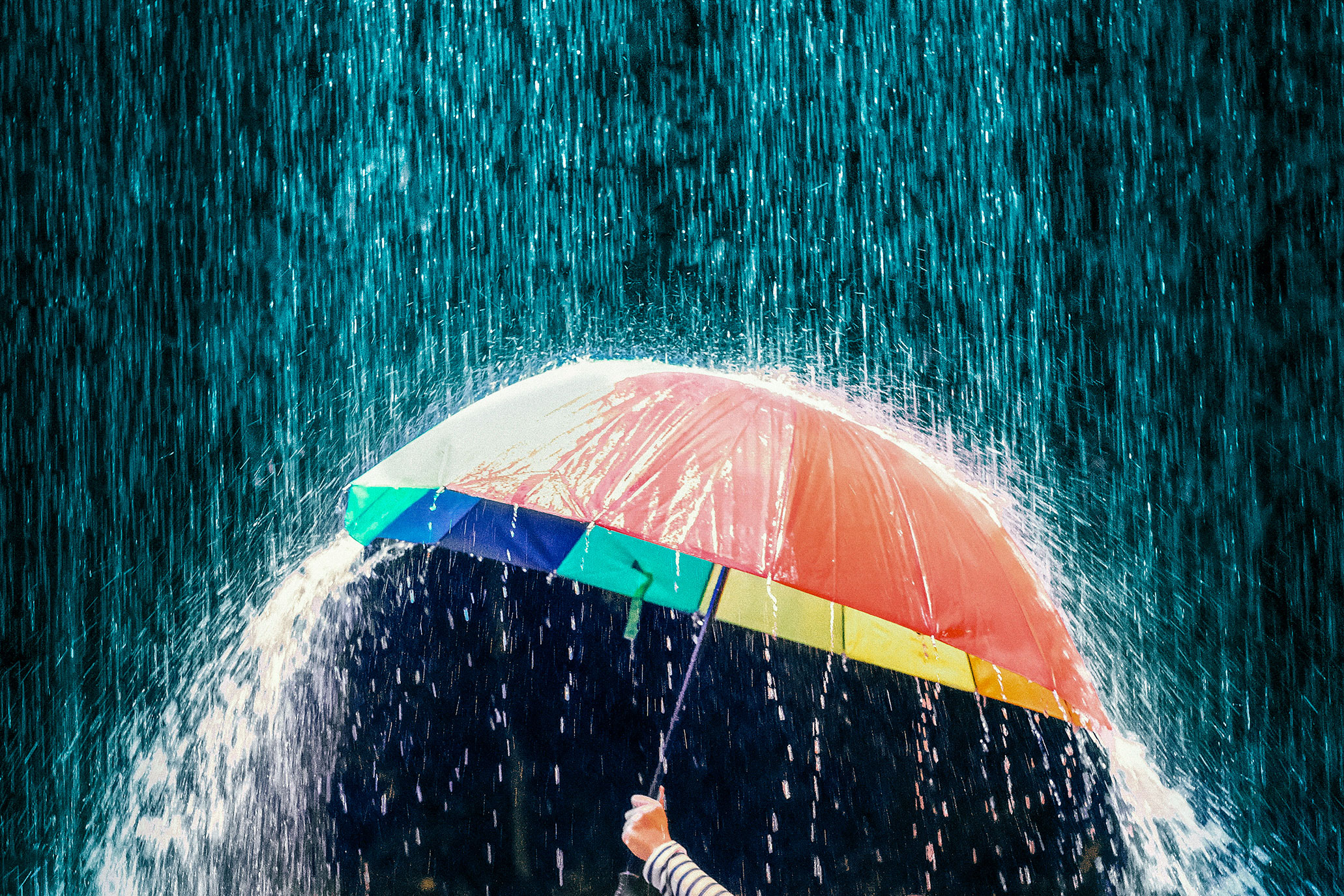 Paraguas de mano sujetando recortadas durante la lluvia