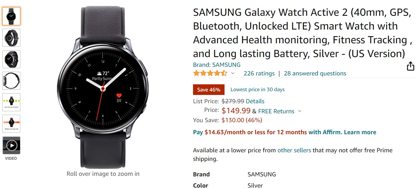 Oferta de Amazon Samsung Galaxy Watch Active 2