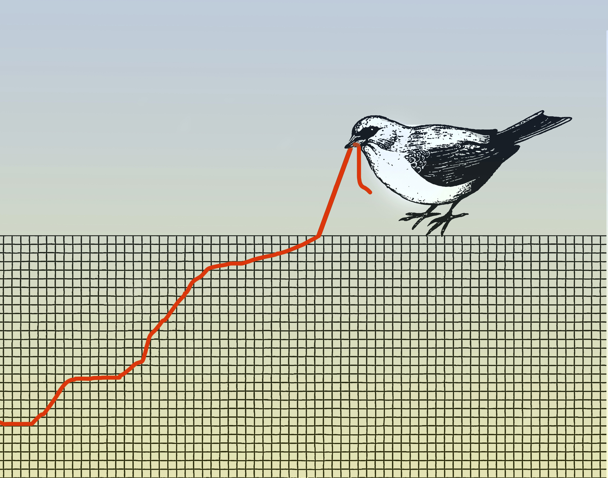 Ilustración conceptual de un pájaro tirando de un gráfico que se parece a un gusano que representa la lucha.