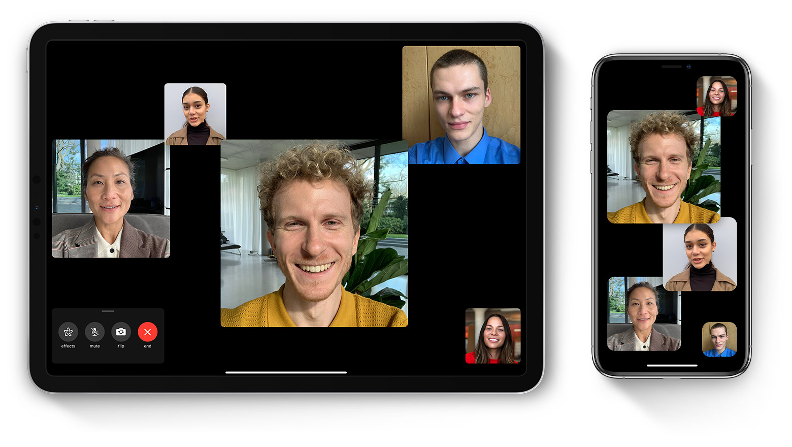 Una llamada de grupo FaceTime en iPad y iPhone.
