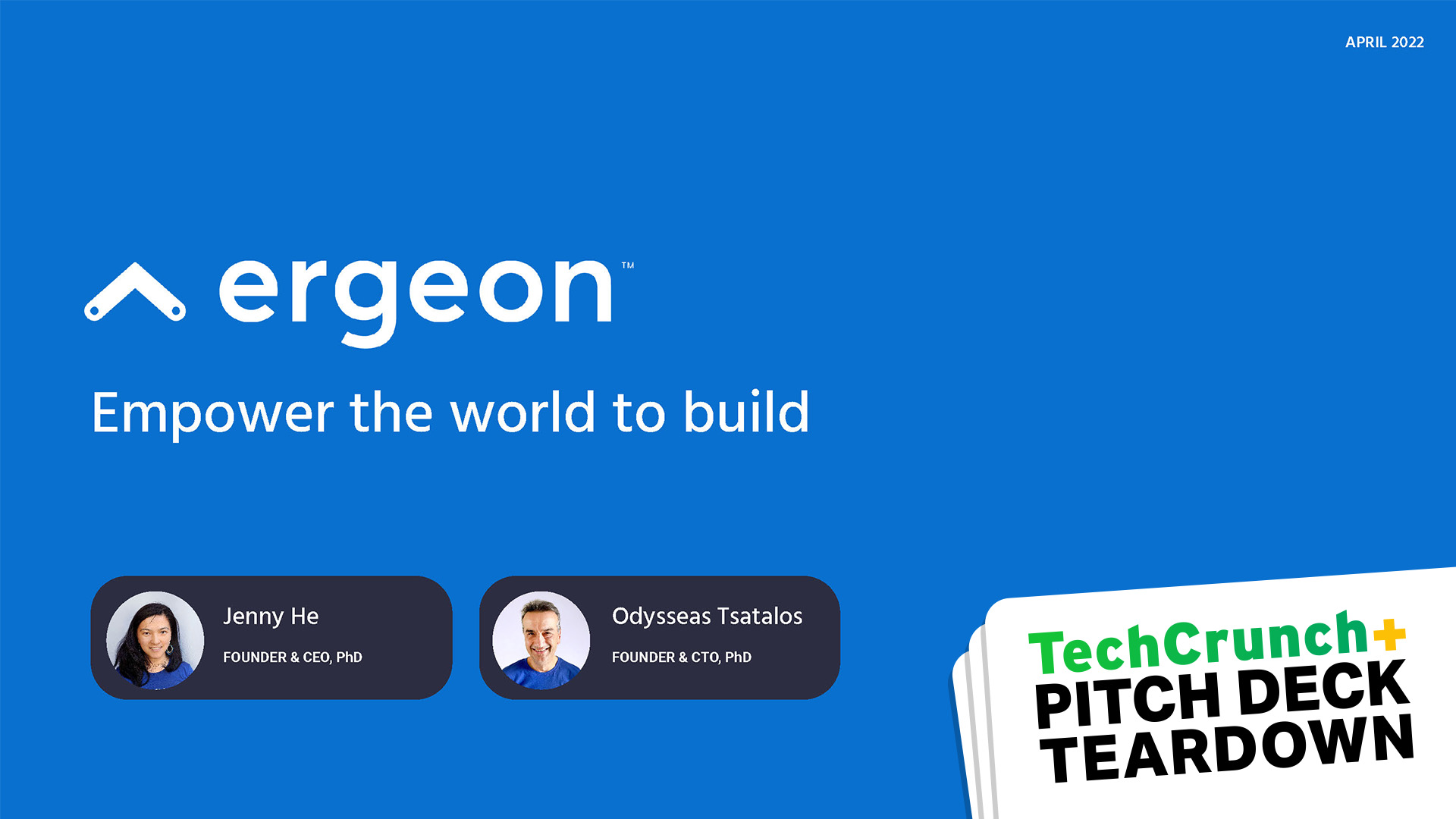 Diapositiva de portada de Ergeon para su plataforma de diapositivas de $ 40 millones