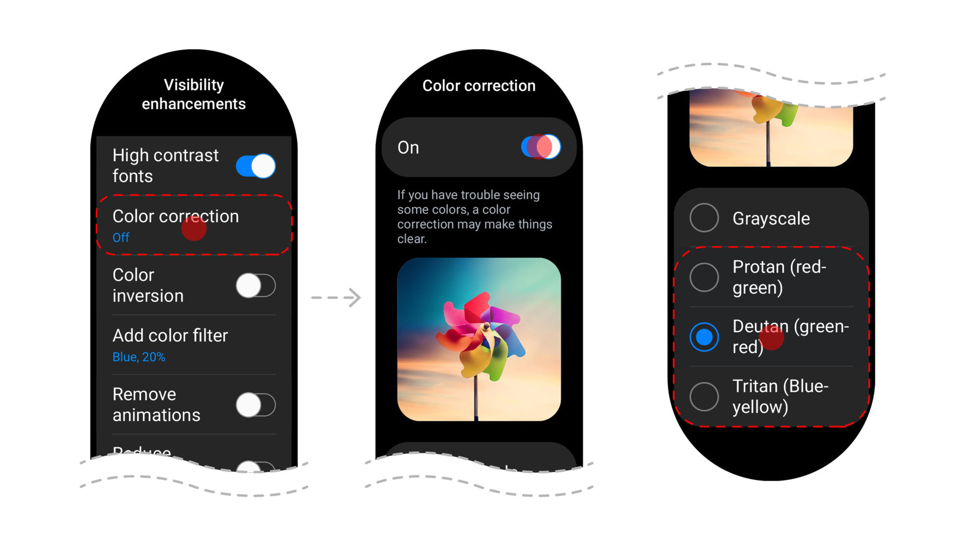 Wears OS 3.5 One UI Watch 4.5 incluye mejoras de visibilidad y corrección de color.
