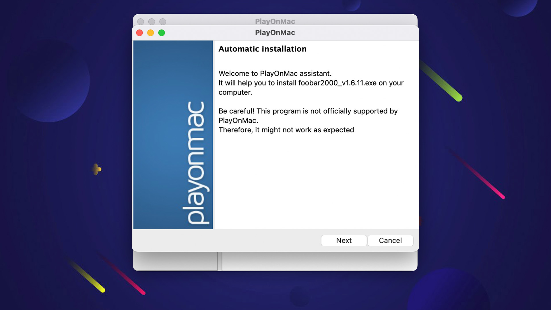 Archivo ejecutable de instalación de PlayOnMac