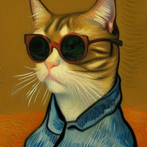 pintura al óleo de un gato con gafas de sol de van gogh
