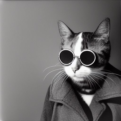 una fotografía en blanco y negro de un gato con gafas de sol por annie lebovitz, muy detallada