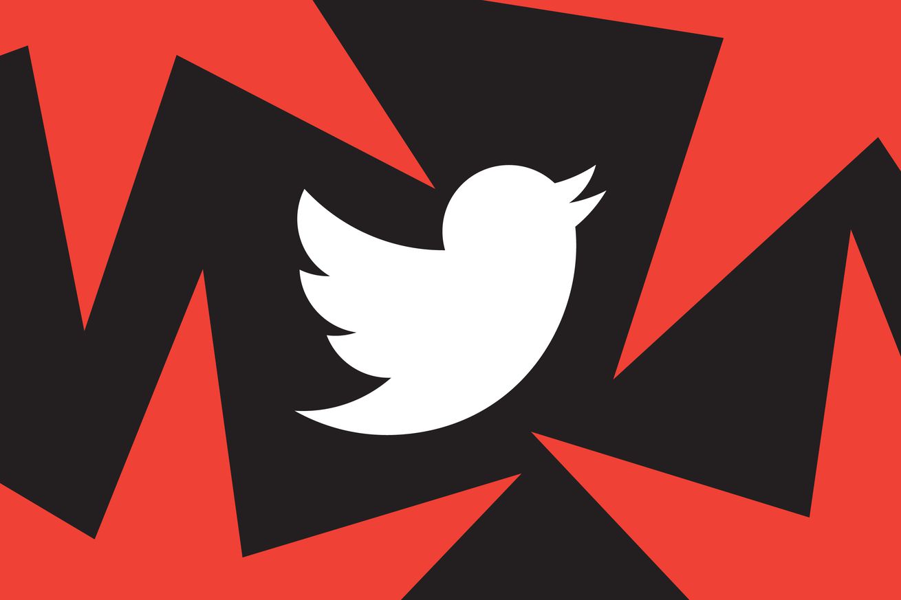 El logo de Twitter sobre un fondo rojo y negro.